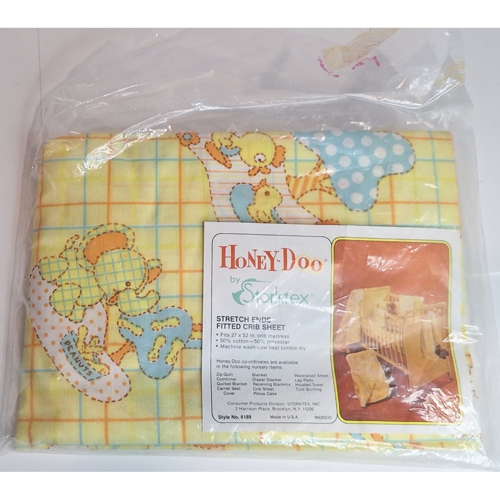 Vintage Honey-Doo Storktex Fitted Crib Sheet Yellow Animal Print Style 6189 NOS